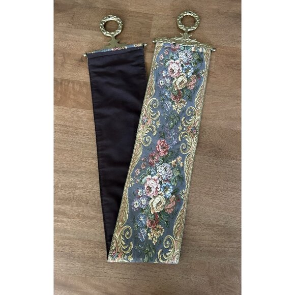 Vintage Floral Tapestry Ornate Gold Brass Butler's / Bell Pull Victorian Pink - Picture 1 of 13